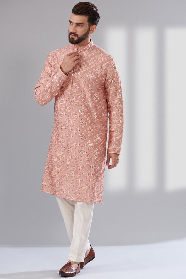 Signature peach Mirrorwork Kurta