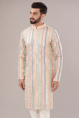 Multi-Colored Cotton Chanderi Embroidered Kurta - kasbahmen