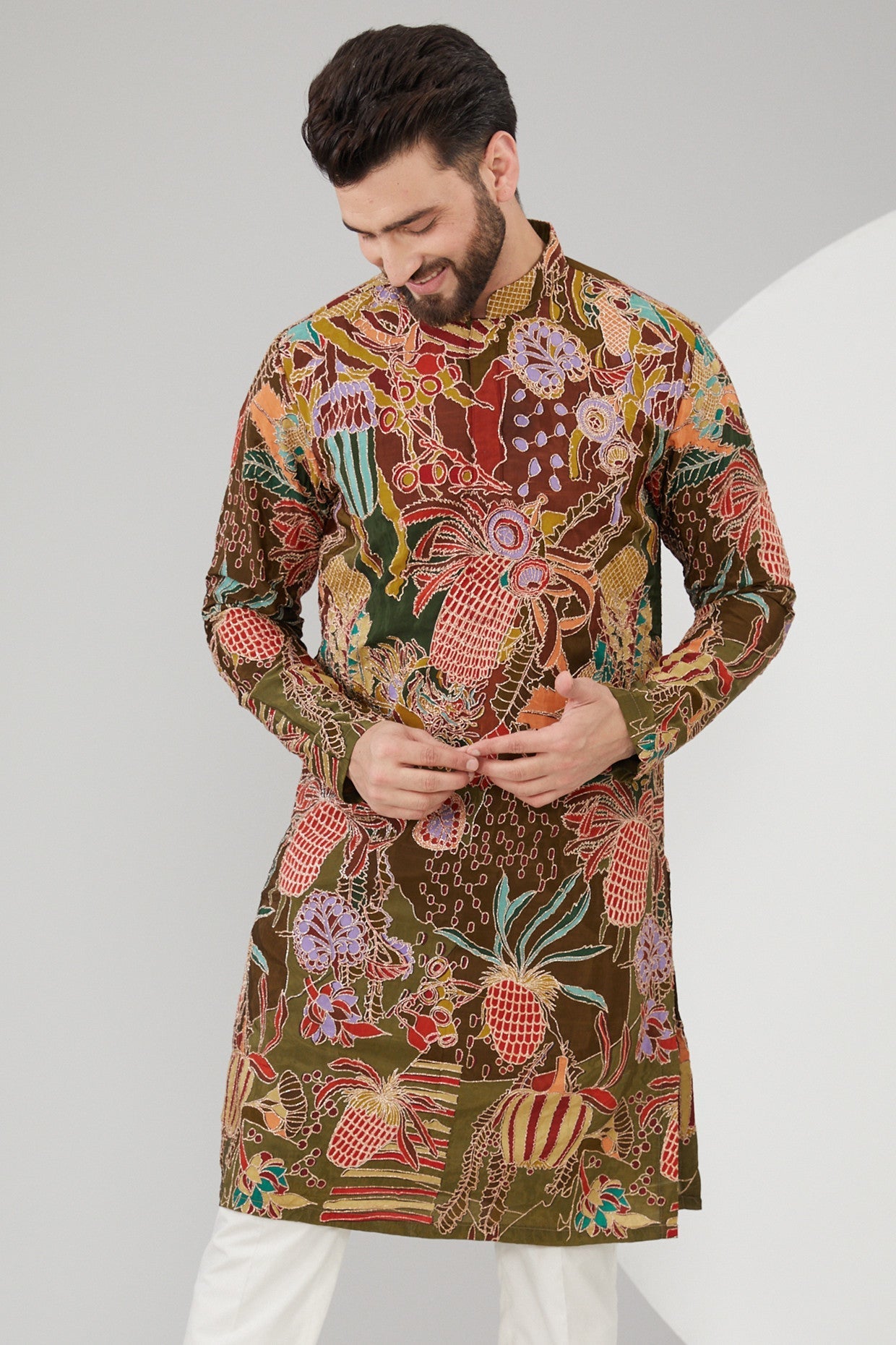 Mehendi Green Abstract Embroidered Kurta - kasbahmen