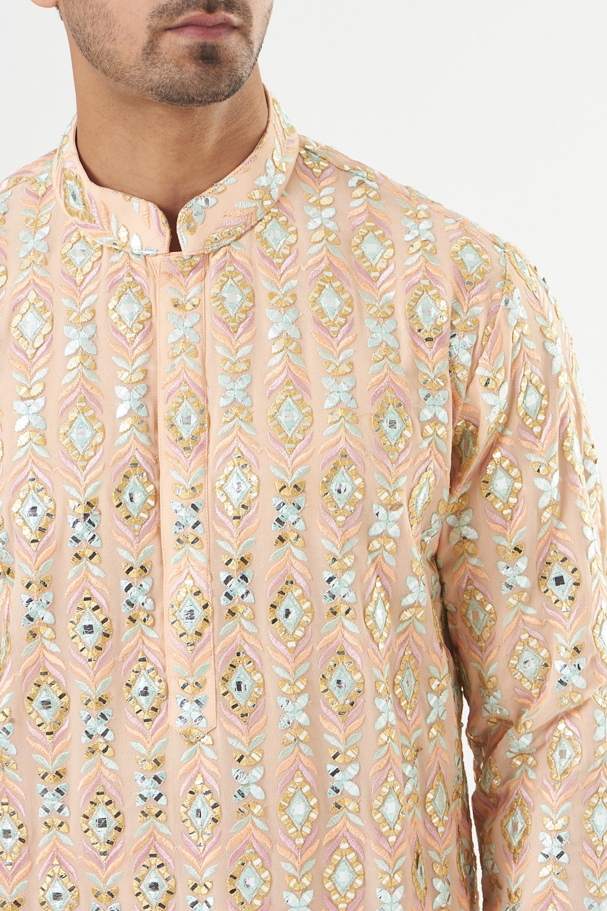 Peach Georgette Embroidered Kurta - kasbahmen