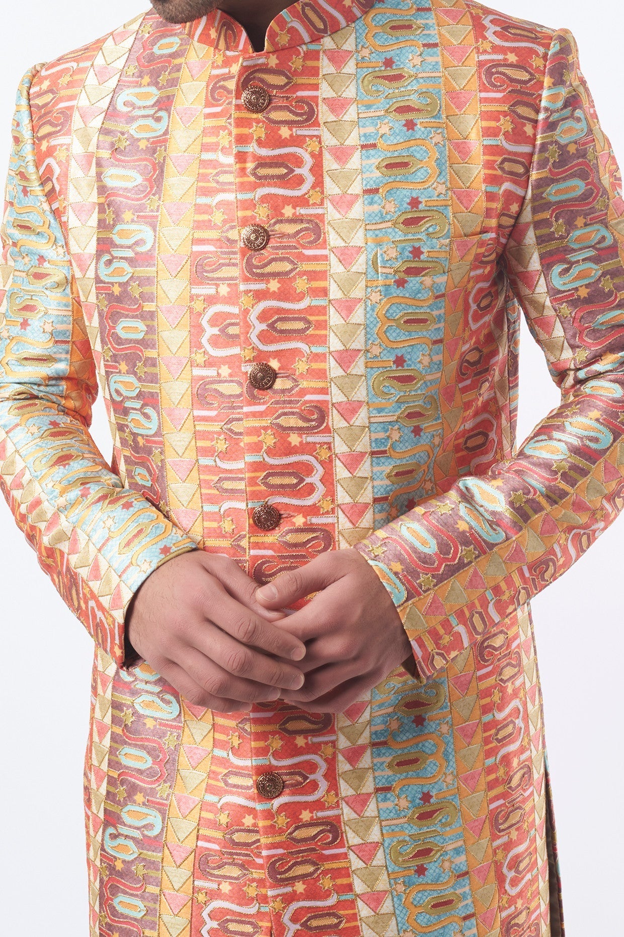 Multi-Coloured Embroidered Sherwani - kasbahmen