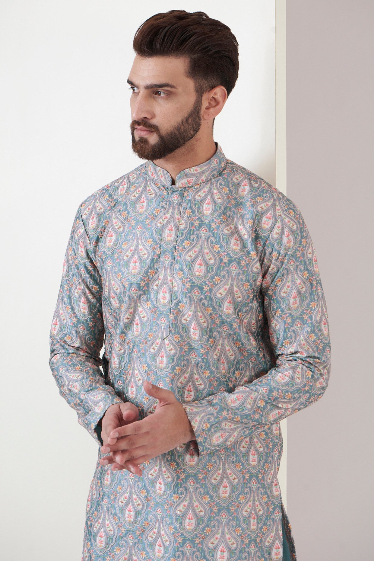 Slate blue embroidered kurta - kasbahmen