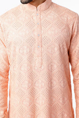 Peach chickankari kurta - kasbahmen