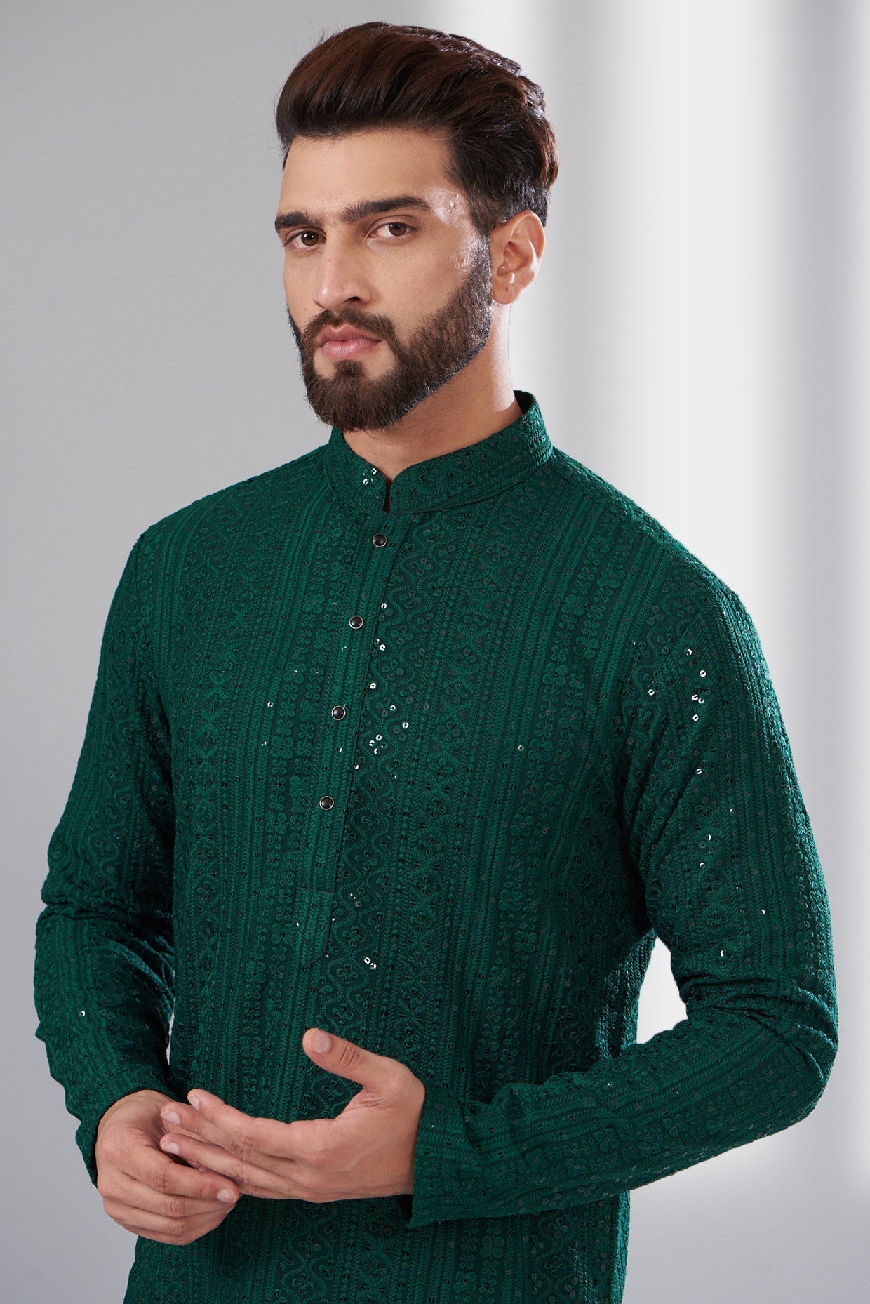 Bottle green chikankari kurta - kasbahmen