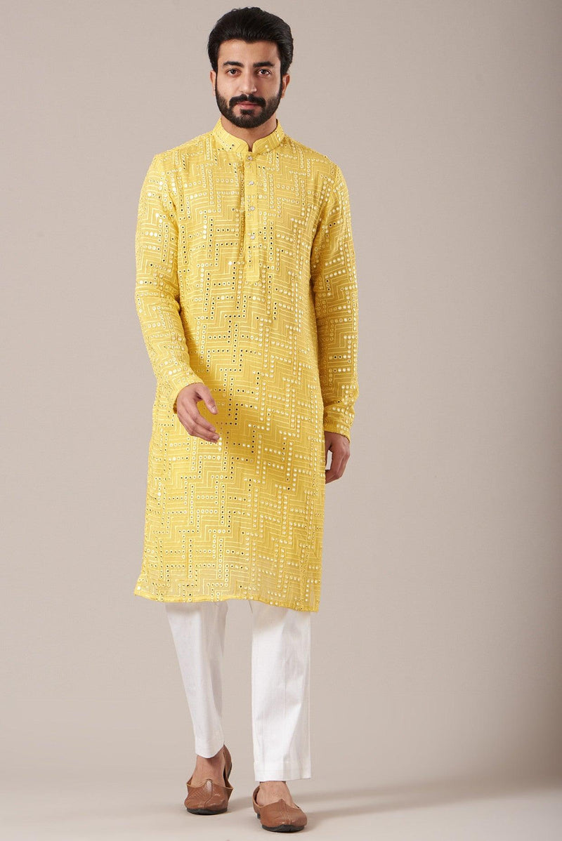 Yellow Mirror Work Kurta