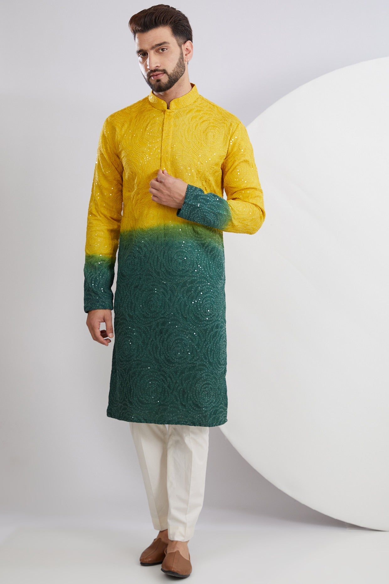 Yellow Green Ombre Kurta - kasbahmen