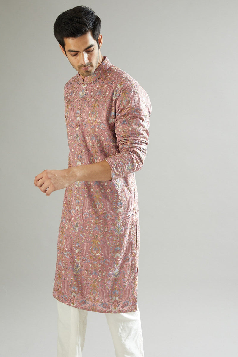 Mud Pink Floral Embroidered Kurta