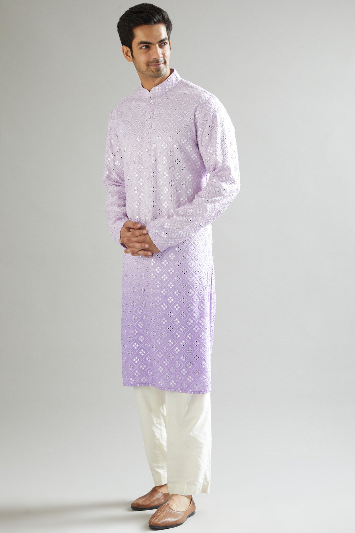 Purple Ombre Shaded & Embroidered Kurta - kasbahmen