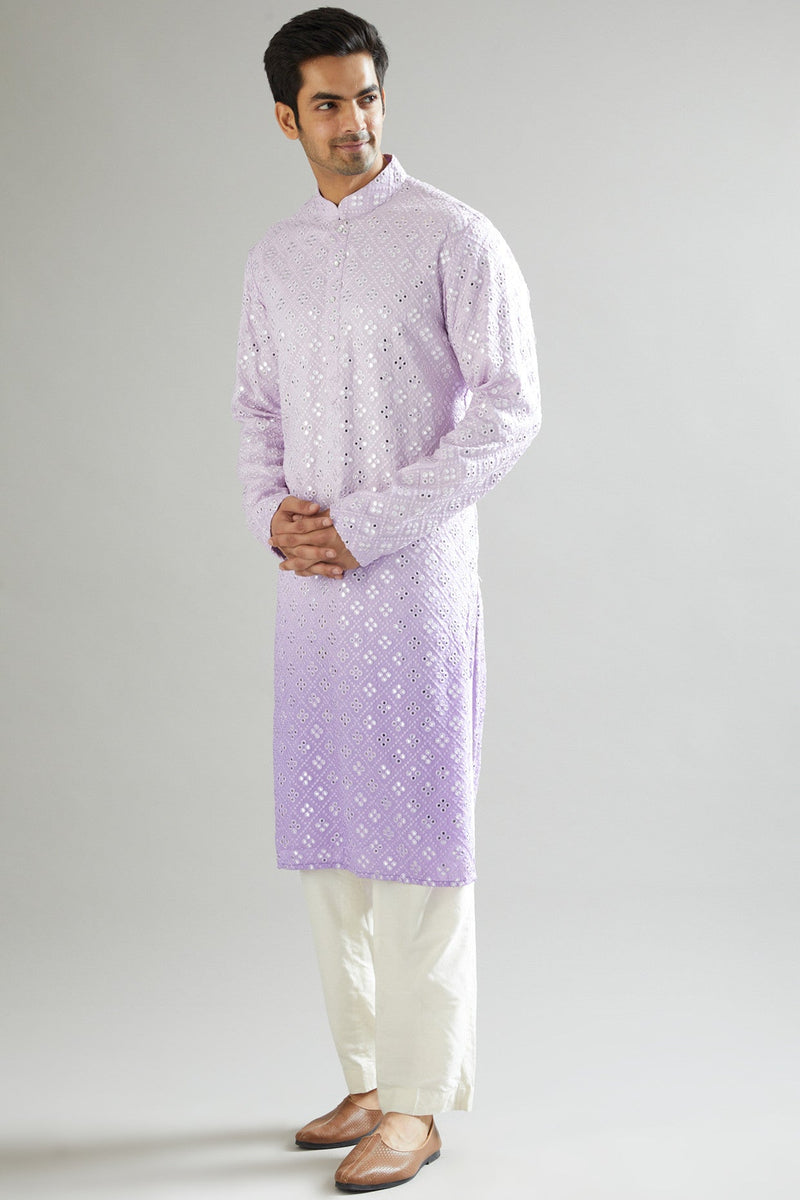 Purple Ombre Shaded & Embroidered Kurta