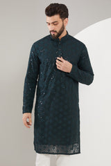 Bottle Green Chikankari Kurta