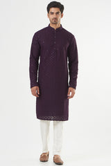 Wine Chikankari Kurta - kasbahmen