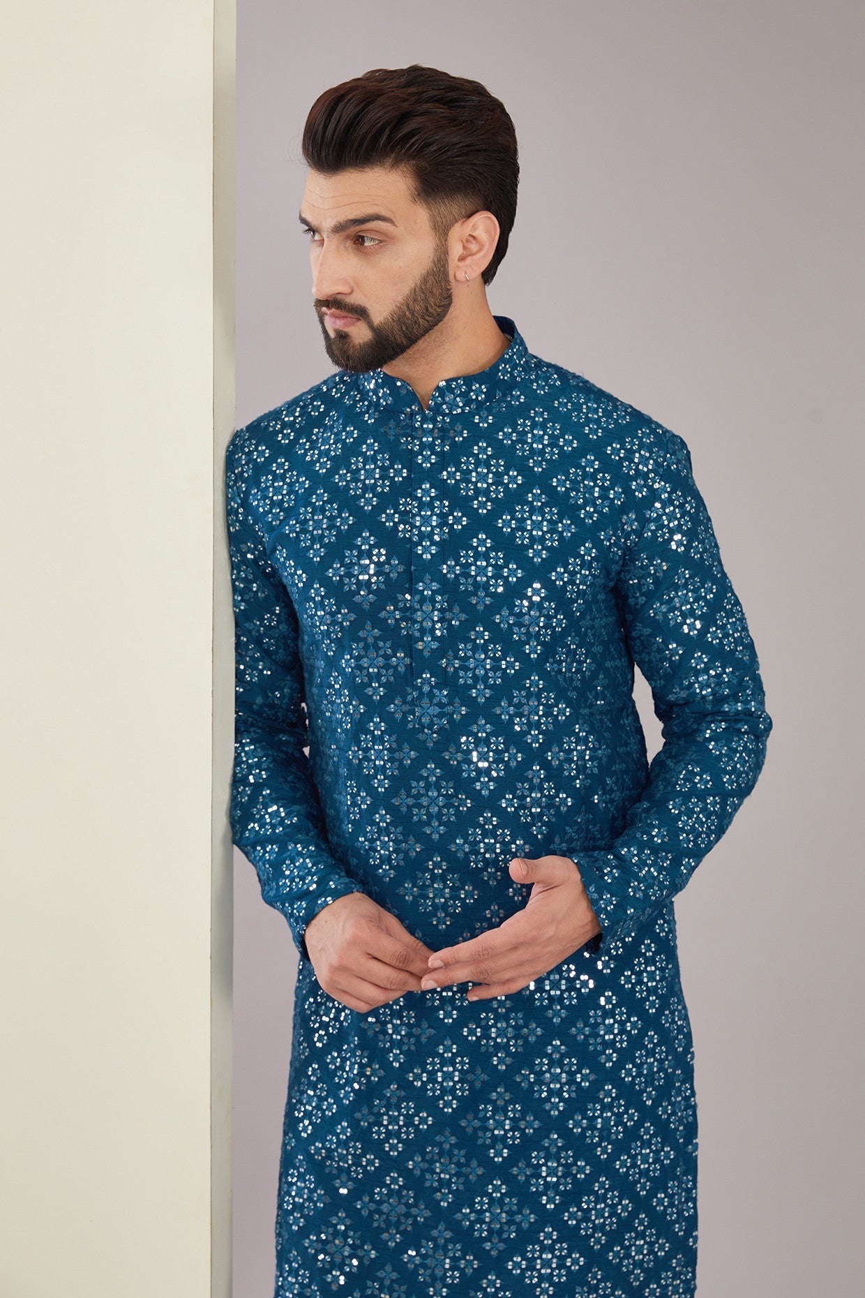 Signature Royal Blue Mirrorwork Kurta - kasbahmen