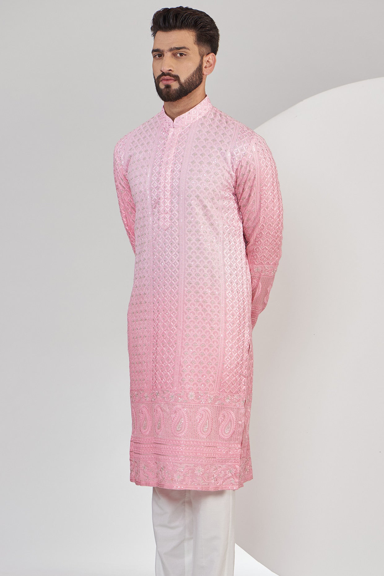 Light Pink Ombre shaded chikankari kurta - kasbahmen