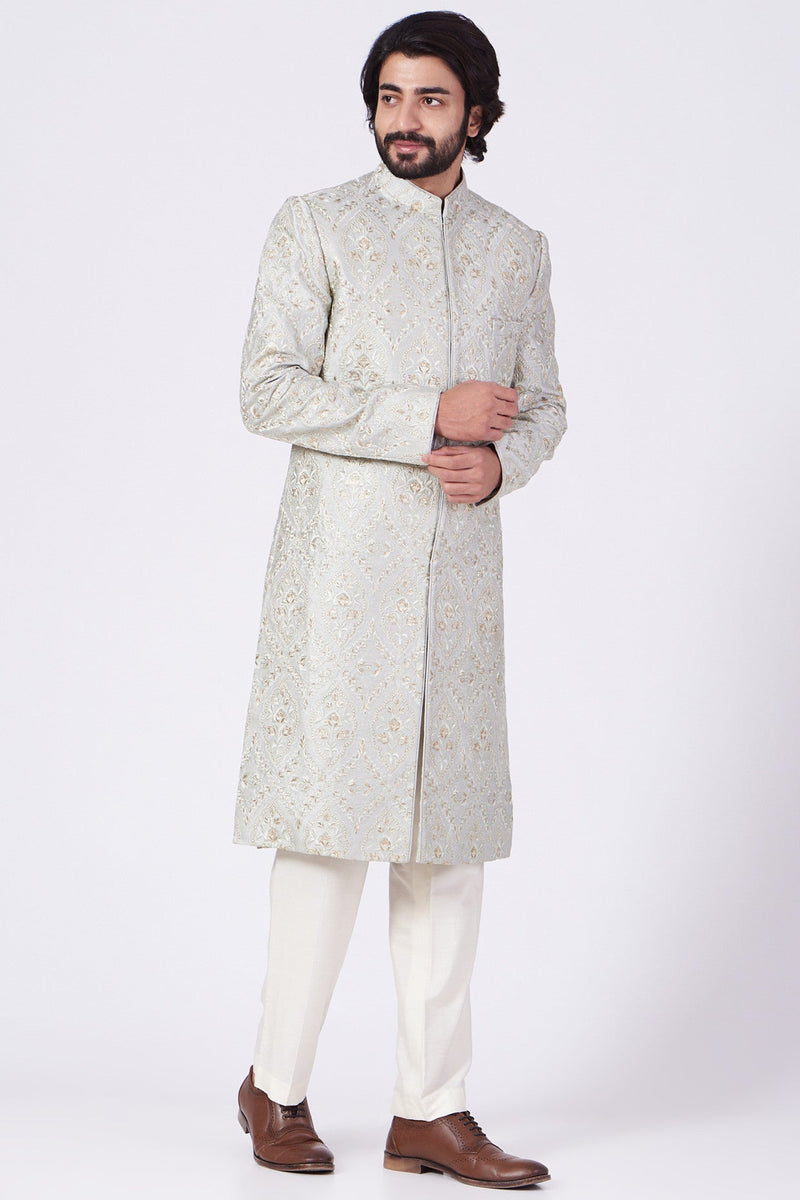 Mint Green Embroidered Sherwani - kasbahmen