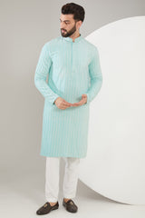 Powder Blue Embroidered Kurta - kasbahmen