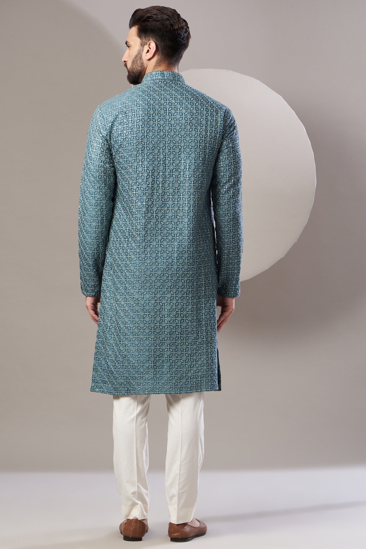 Formal teal blue embrodried kurta - kasbahmen