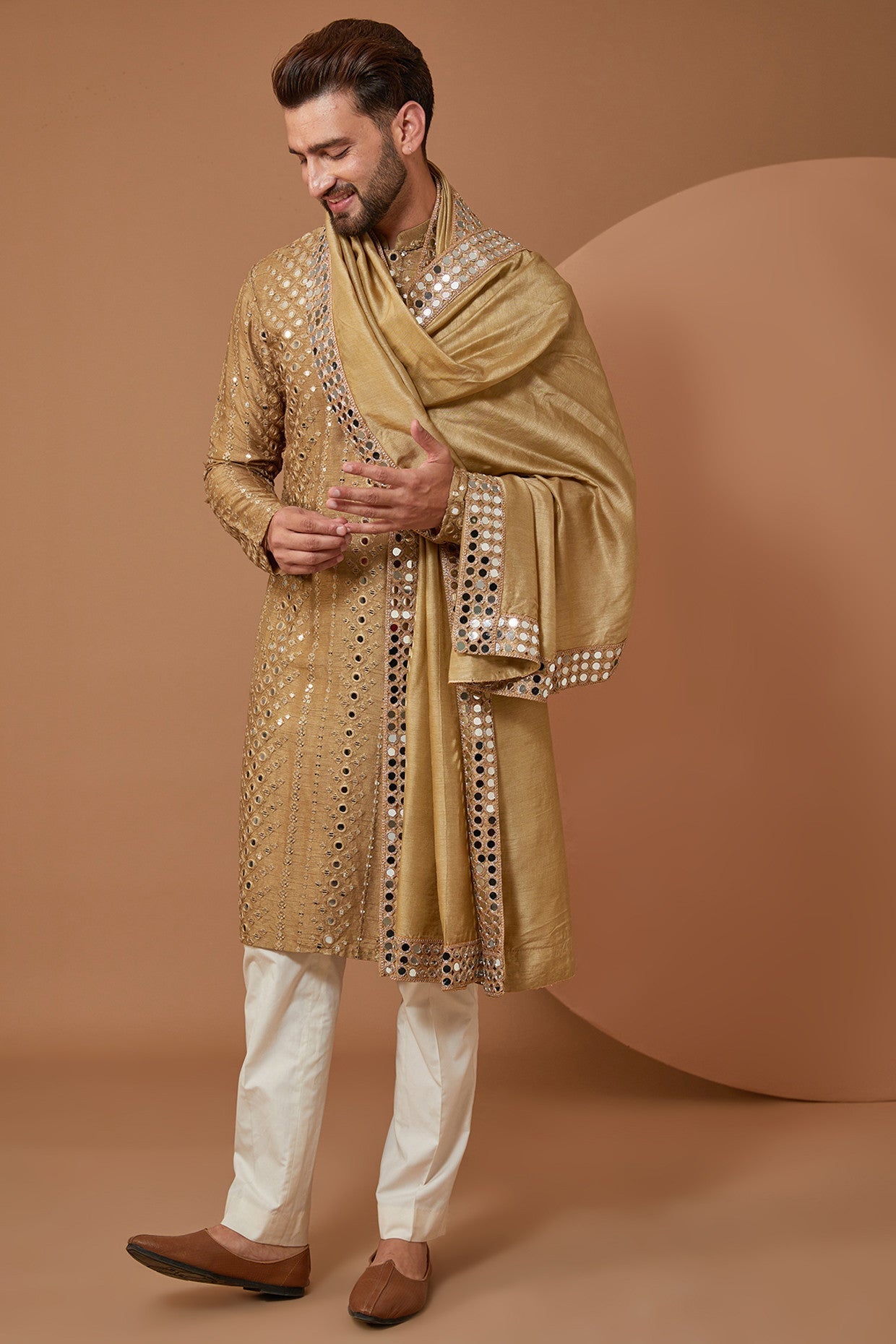 Signature Copper Mirrorwork Kurta With Stole - kasbahmen