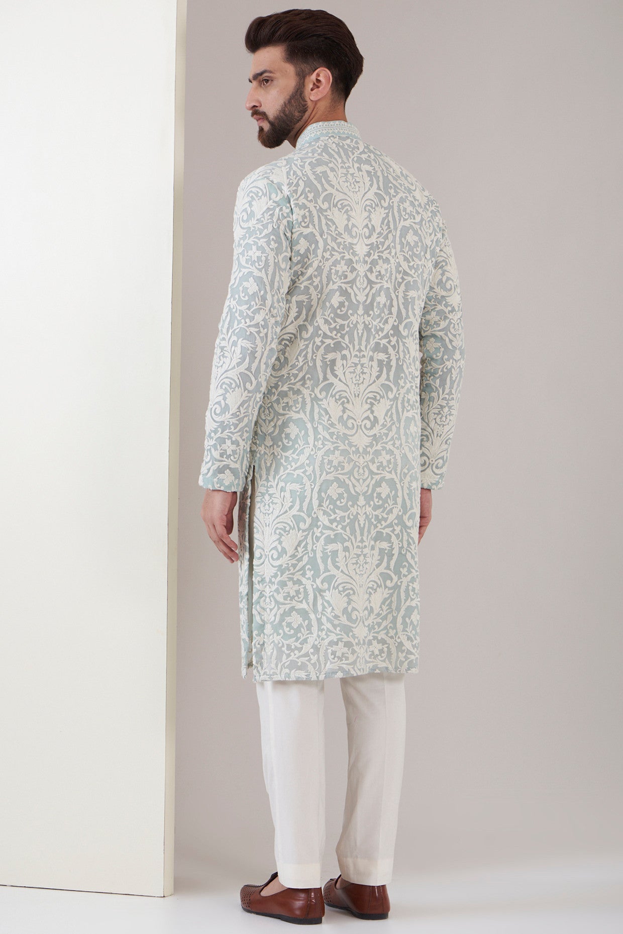 Powder blue thread work kurta - kasbahmen