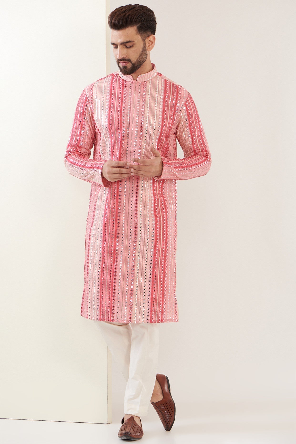 Dark Pink Mirror work kurta - kasbahmen