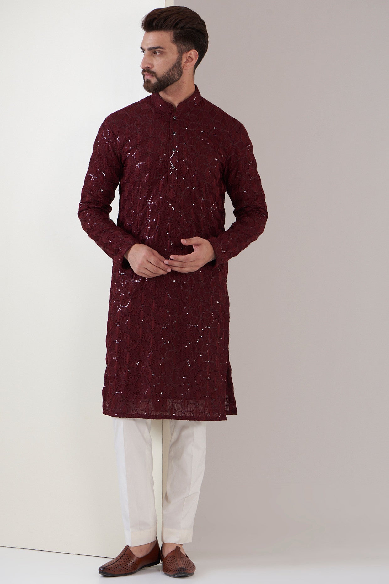 Maroon chikankari kurta - kasbahmen