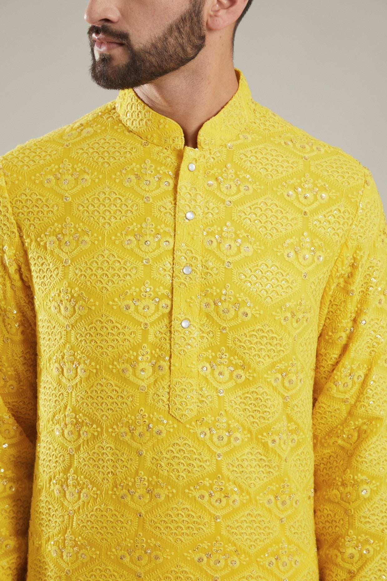 Yellow Georgette Embroidered Kurta - kasbahmen