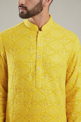 Yellow Georgette Embroidered Kurta