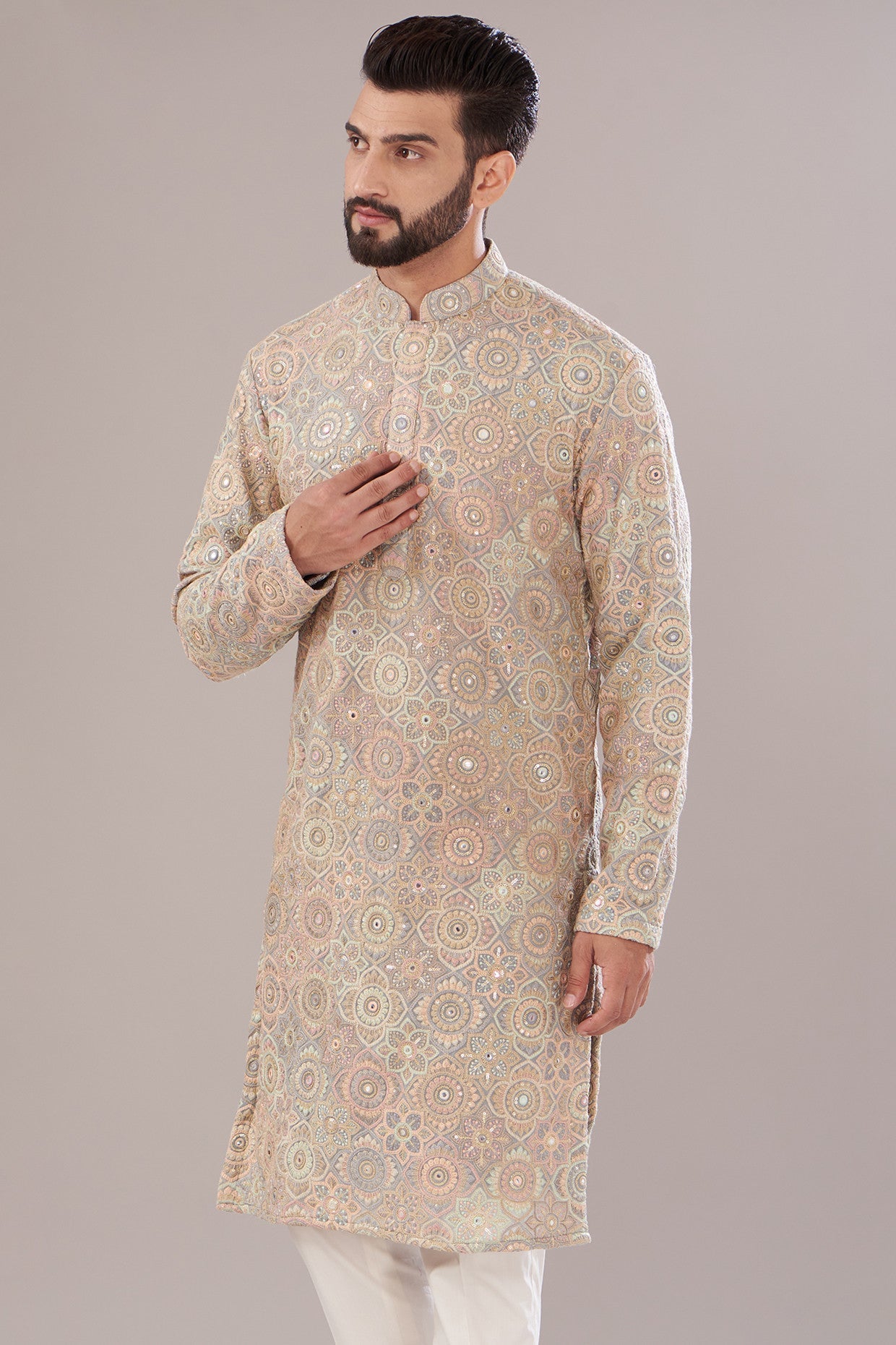 Multi-Colored Georgette Embroidered Kurta - kasbahmen