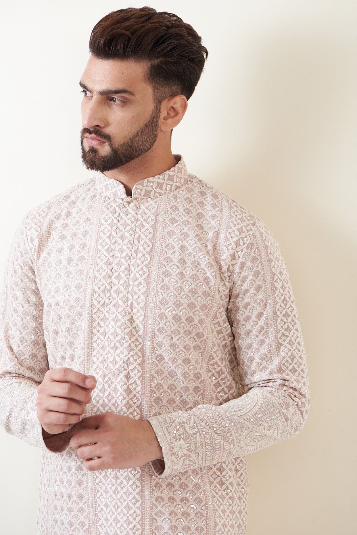 Light mud pink lakhnawi kurta - kasbahmen