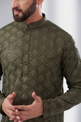 Mehndi Green Chikankari Kurta - kasbahmen