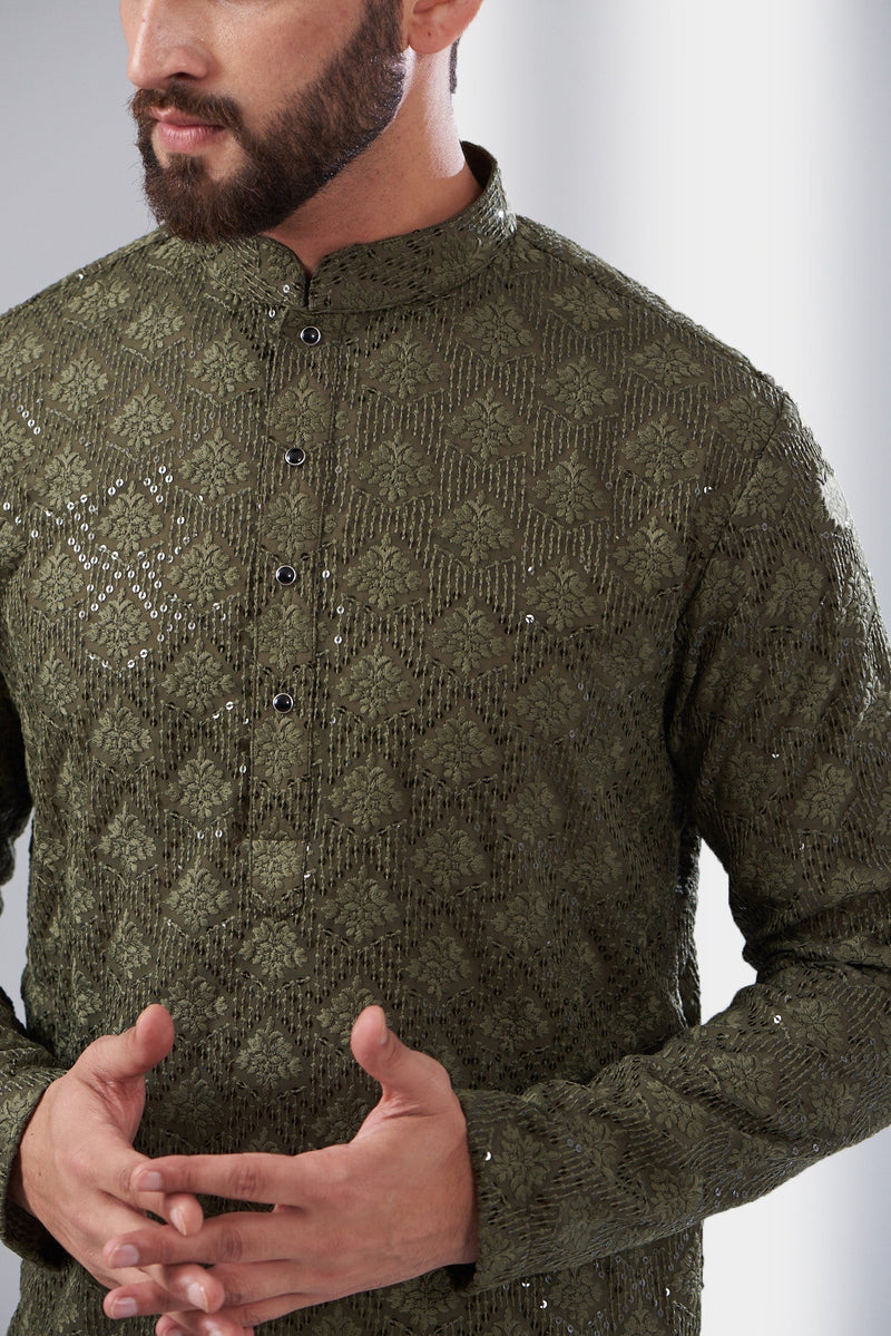 Mehndi Green Chikankari Kurta