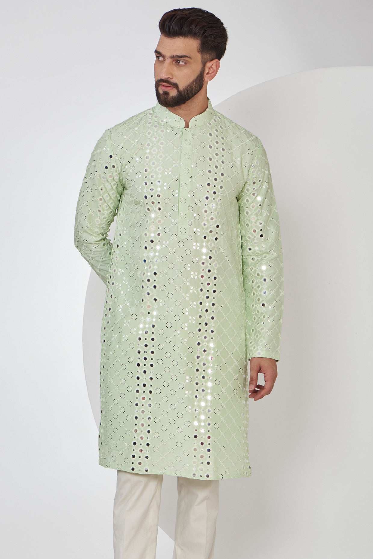 Pastel Green Mirrorwork Kurta - kasbahmen