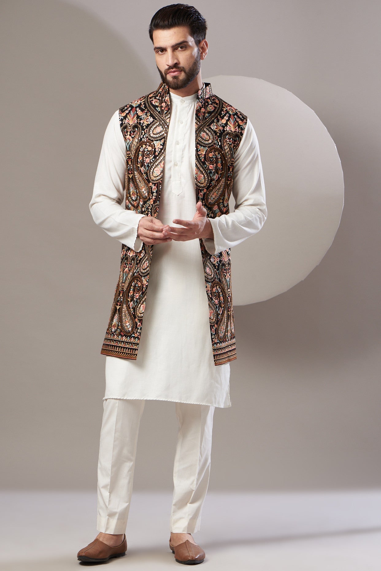 Formal kashmiri jamawar long jacket - kasbahmen