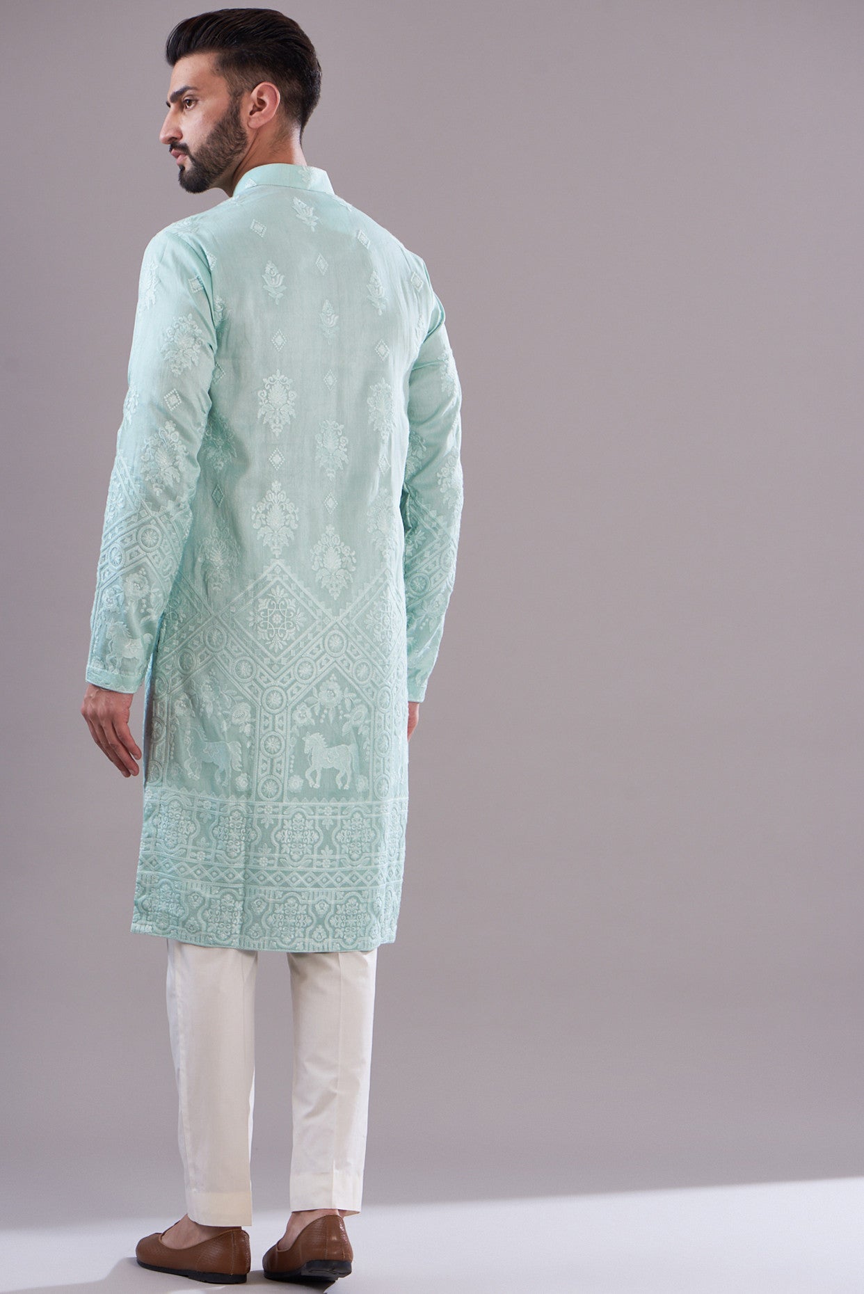 Powder blue threadwork kurta - kasbahmen