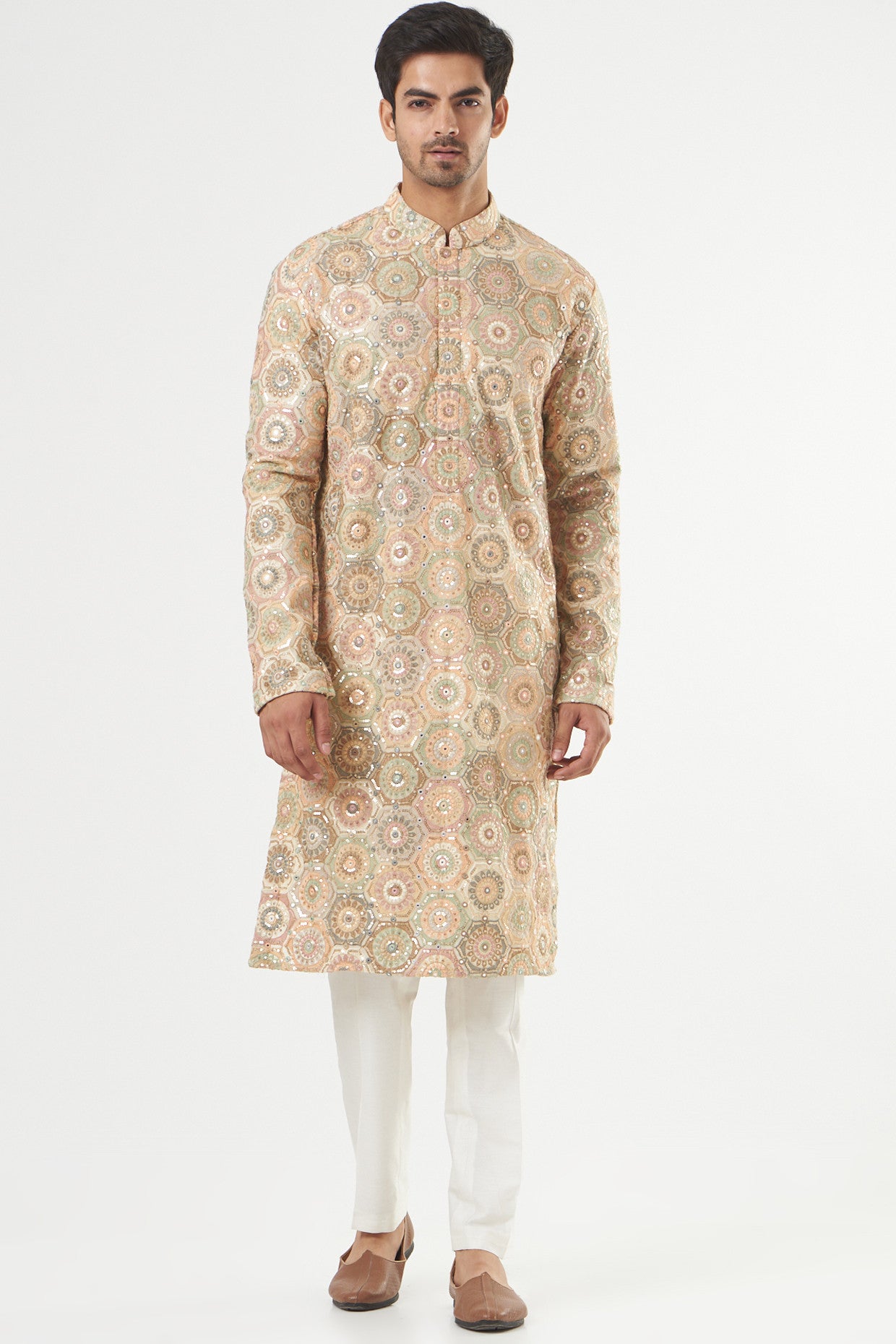 Beige Embroidered Kurta - kasbahmen