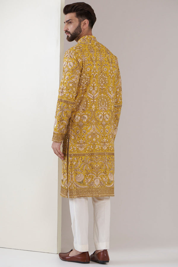 Yellow embroidered kurta