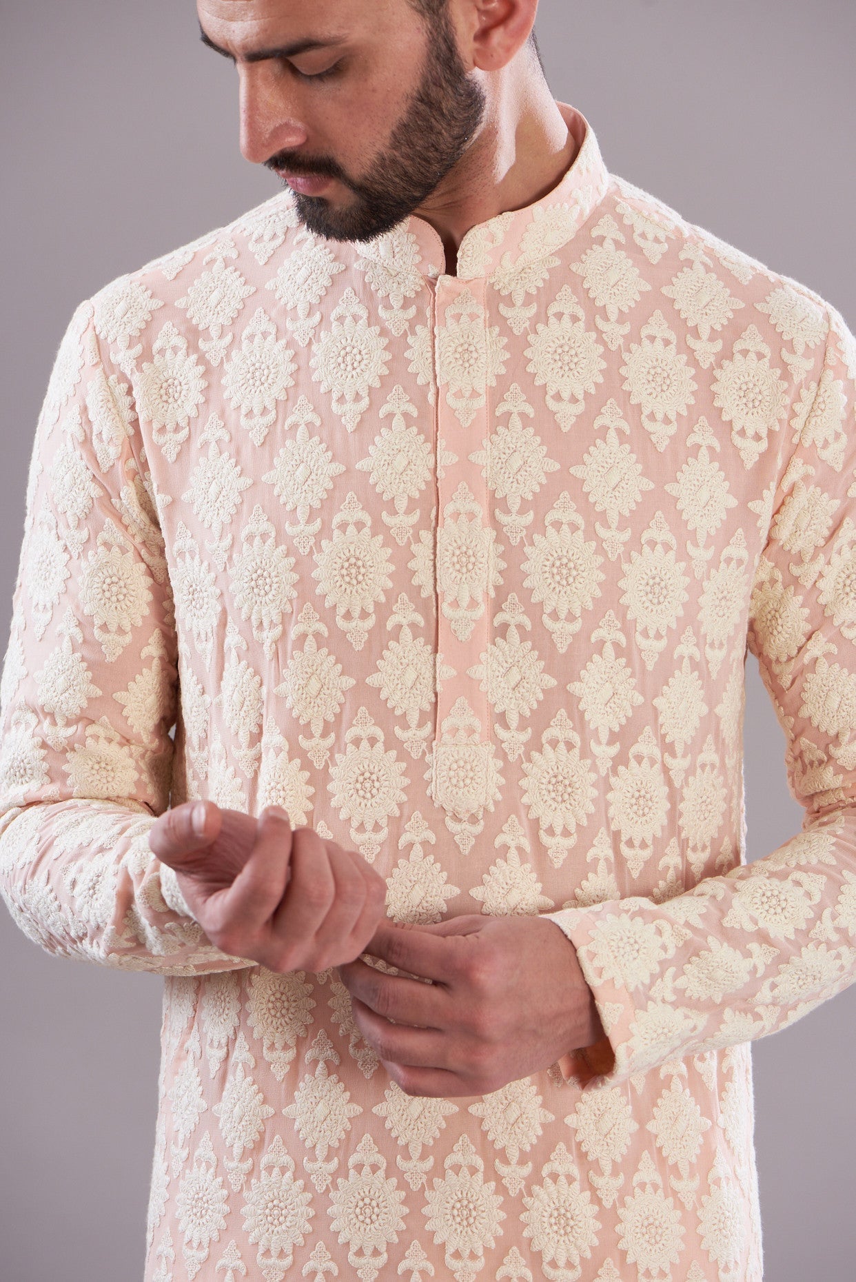 Powder pink chikankari kurta - kasbahmen