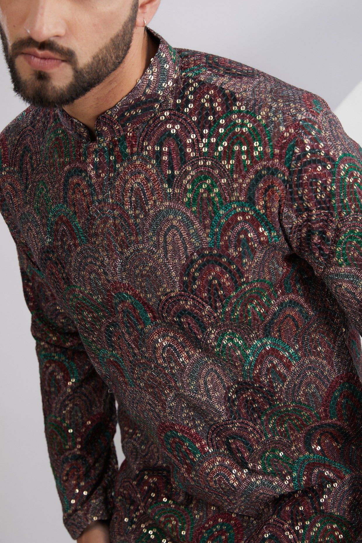 Formal Multi Embroidered Kurta on Print - kasbahmen