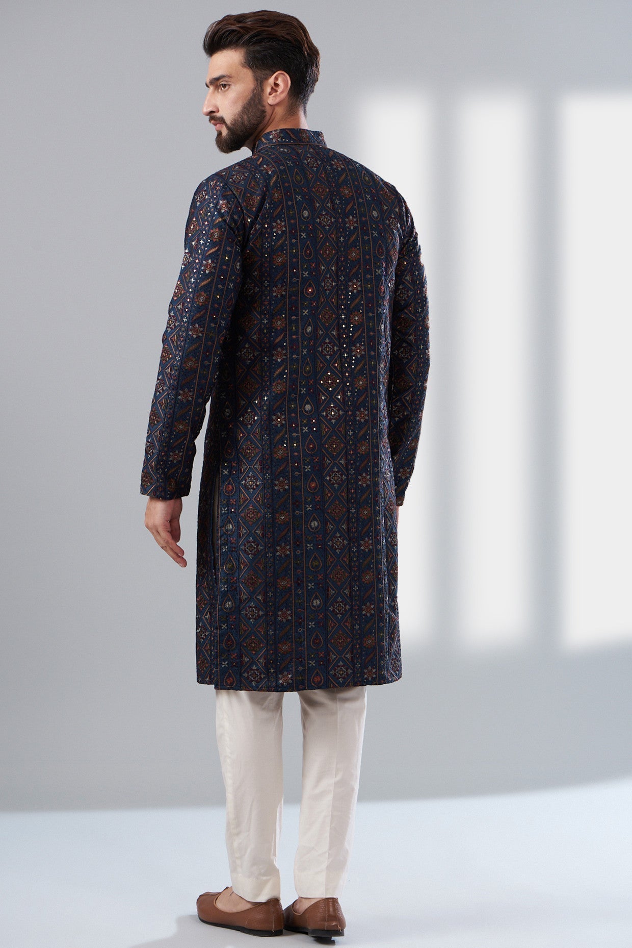 Navy blue multi thread work kurta - kasbahmen