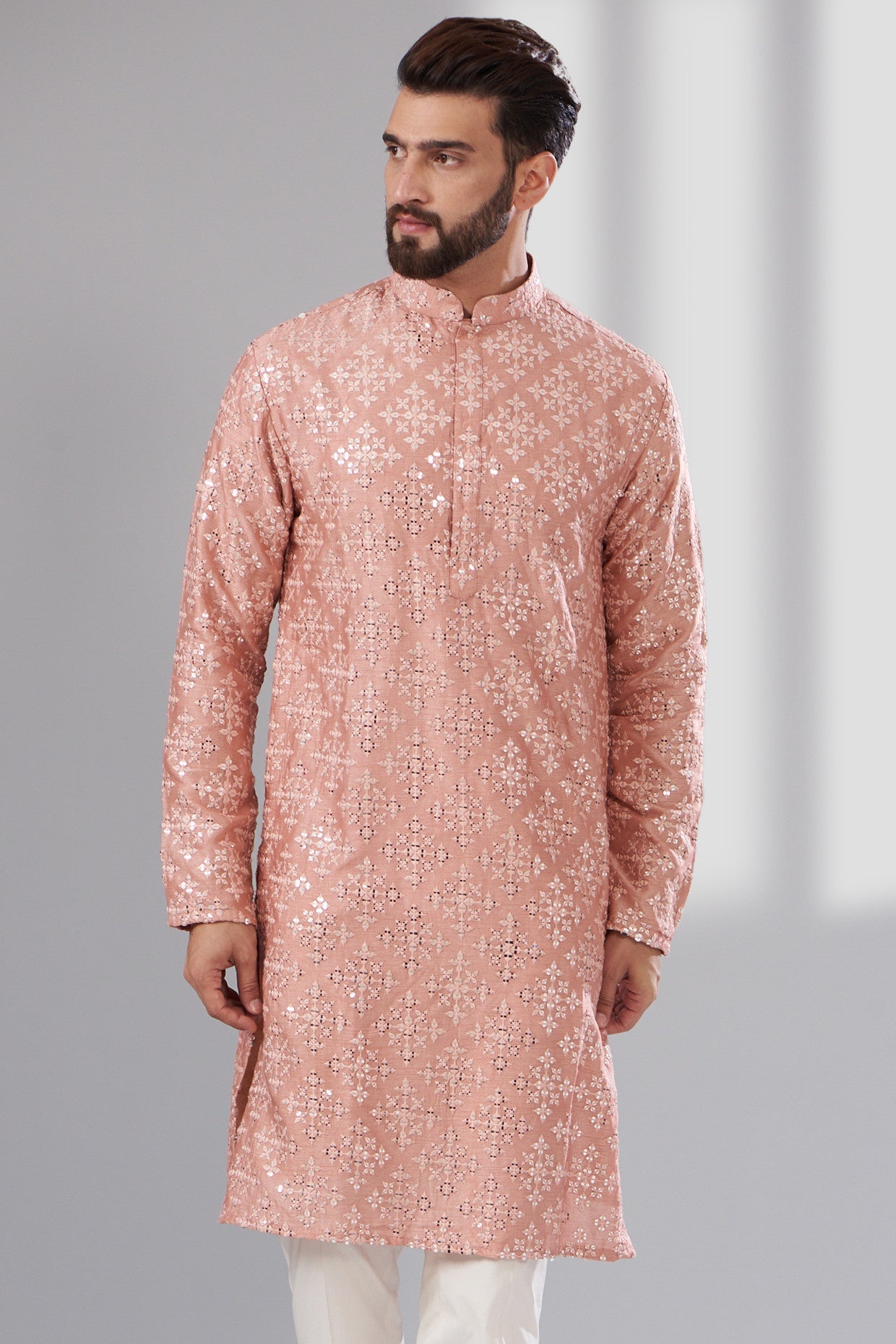 Signature peach Mirrorwork Kurta - kasbahmen