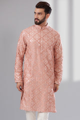 Signature peach Mirrorwork Kurta - kasbahmen