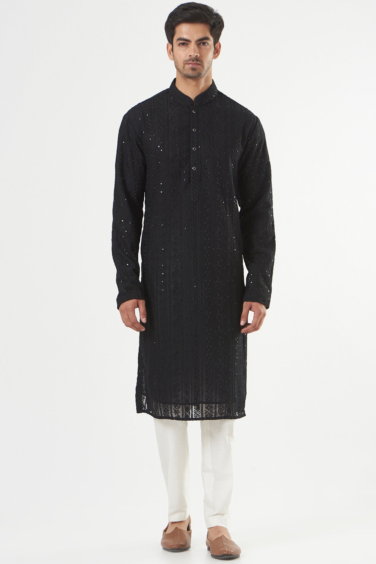 Black Georgette Embroidered Kurta - kasbahmen