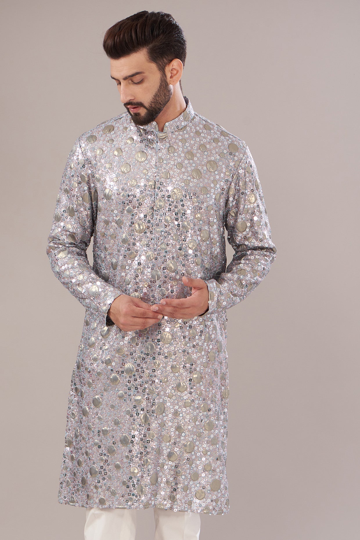 Mint Blue Georgette Embroidered Kurta - kasbahmen