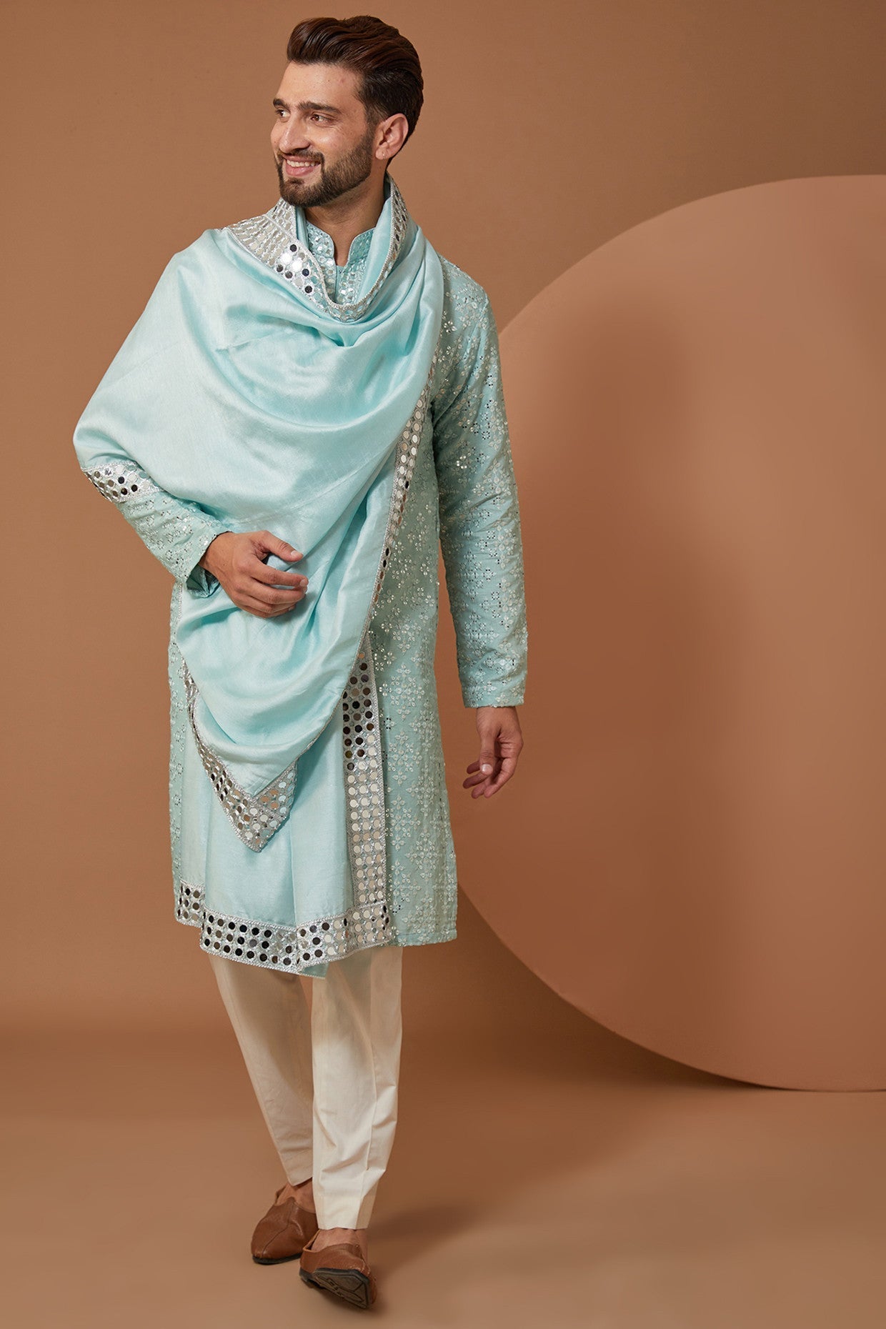 Ice Blue Mirrorwork Kurta - kasbahmen