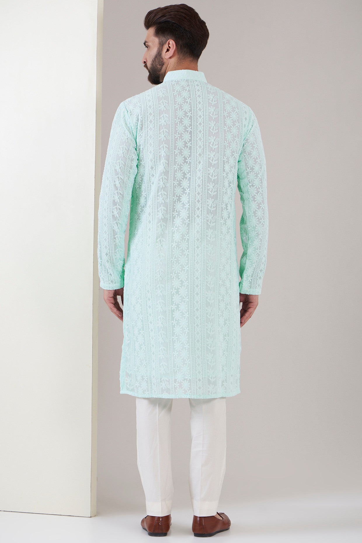 Powder blue chikankari kurta - kasbahmen