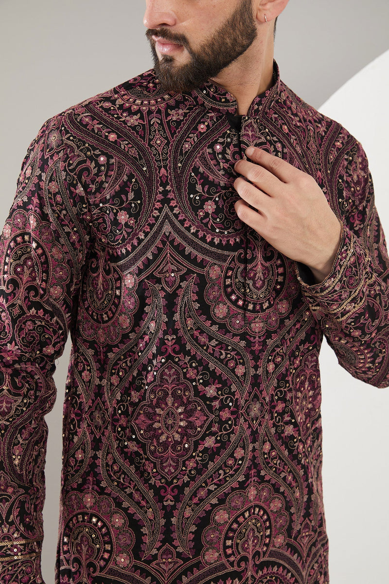 Black Kashmiri Embroidered Kurta