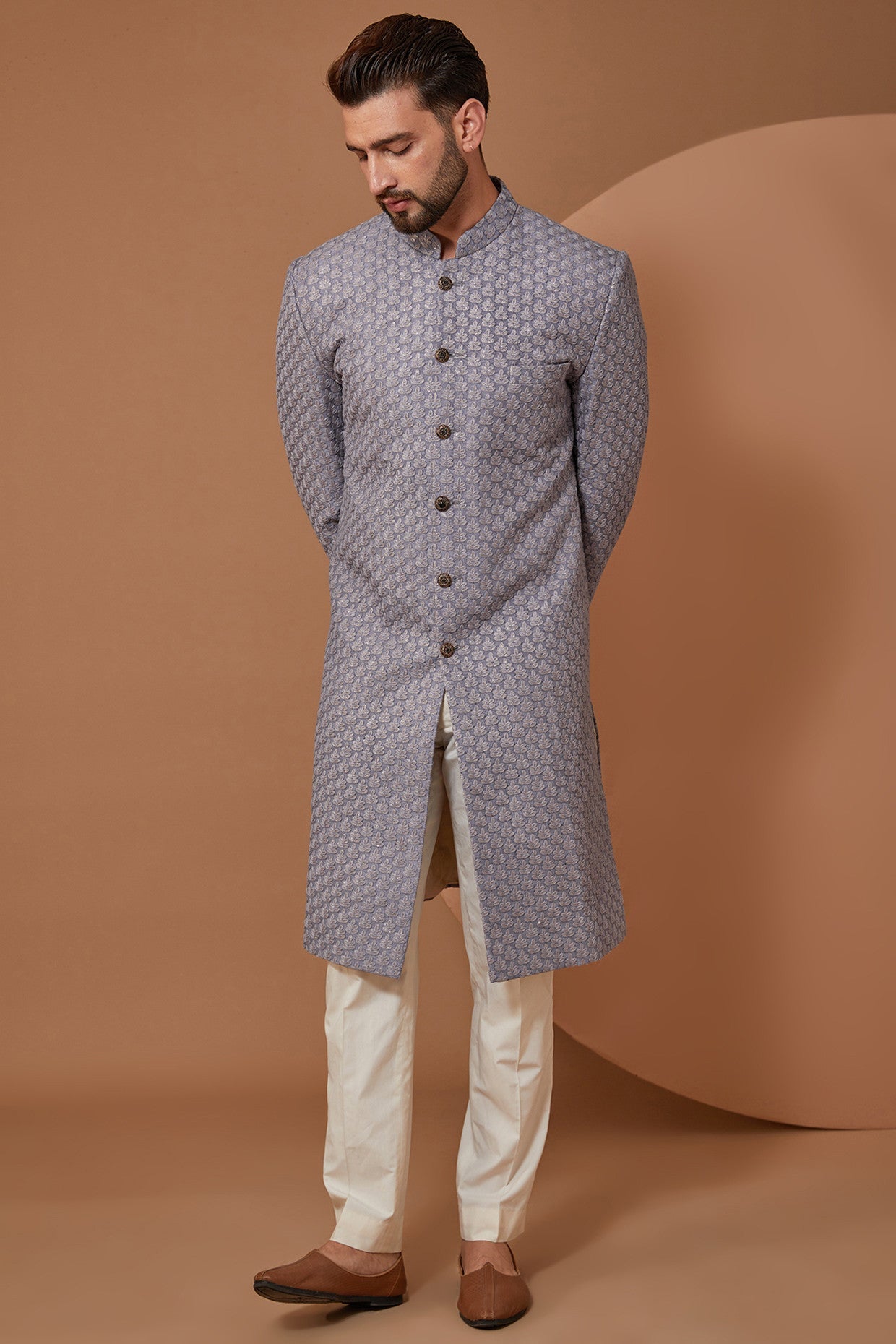 Electric Grey Embroidered Sherwani - kasbahmen