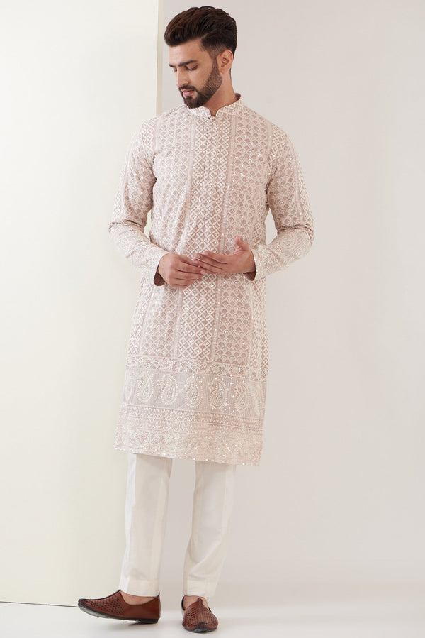 Light mud pink lakhnawi kurta - kasbahmen