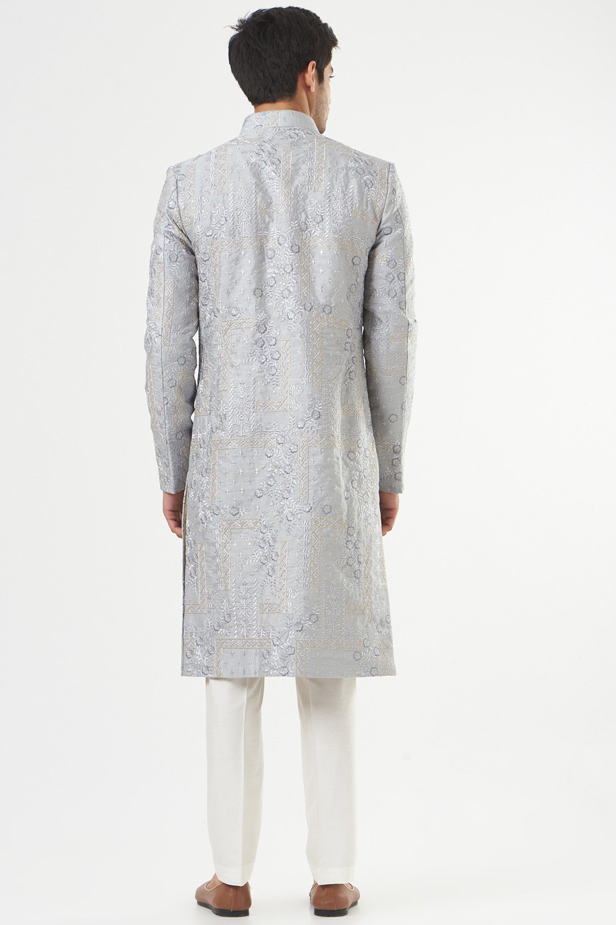 Royal Ice Blue Embroidered Sherwani - kasbahmen