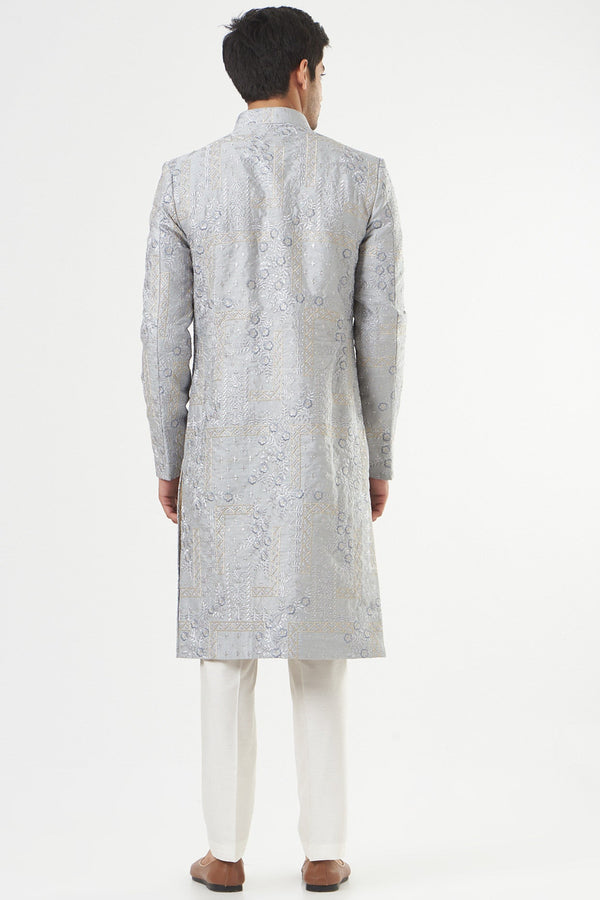 Royal Ice Blue Embroidered Sherwani