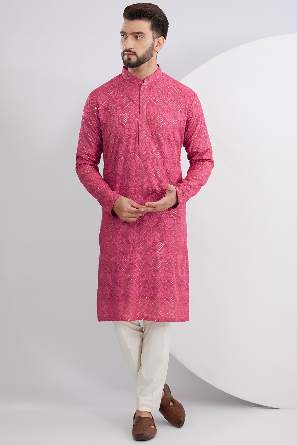 Hot Pink Chikankari Kurta - kasbahmen